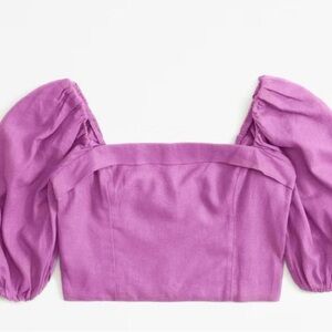 New Without Tags.  Linen-Blend Puff Sleeve Top•Size M•Purple